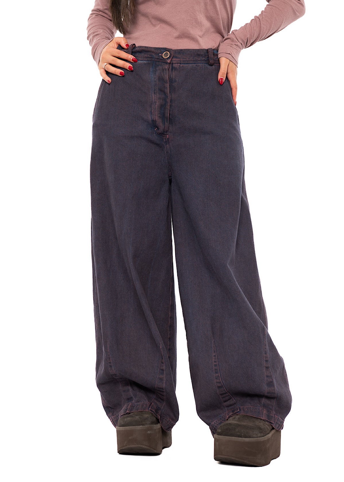 GARMENT-DYED DENIM WIDE LEG TROUSER
