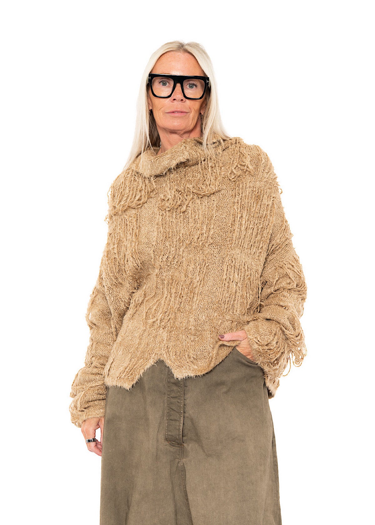 LADDERED SILK KNIT PULLOVER
