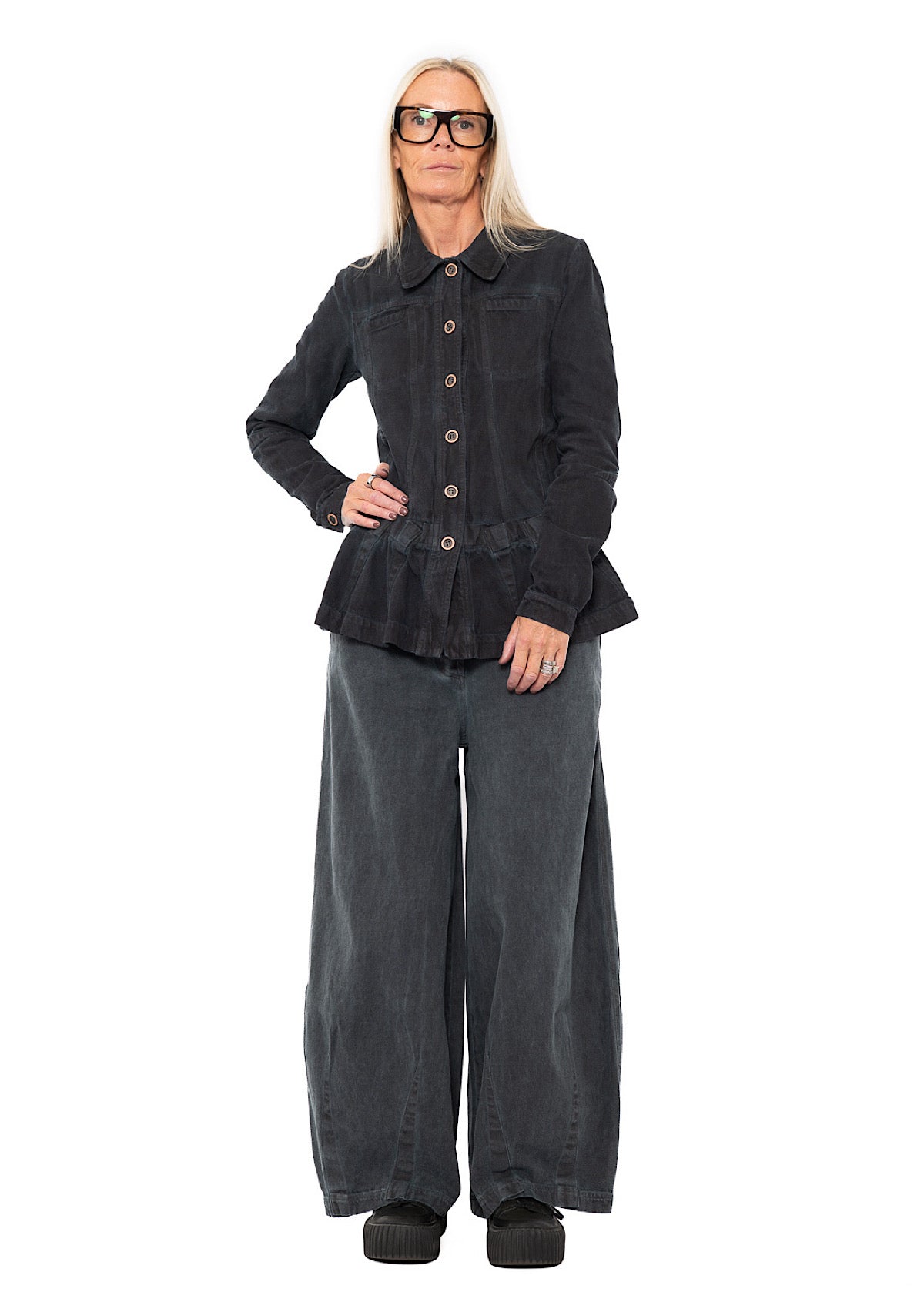 GARMENT-DYED DENIM WIDE LEG TROUSER
