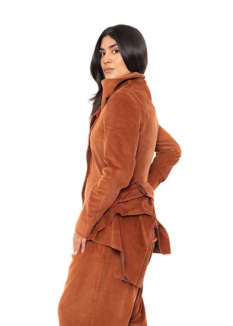 ASYMMETRIC STRETCH CORD VELVET JACKET