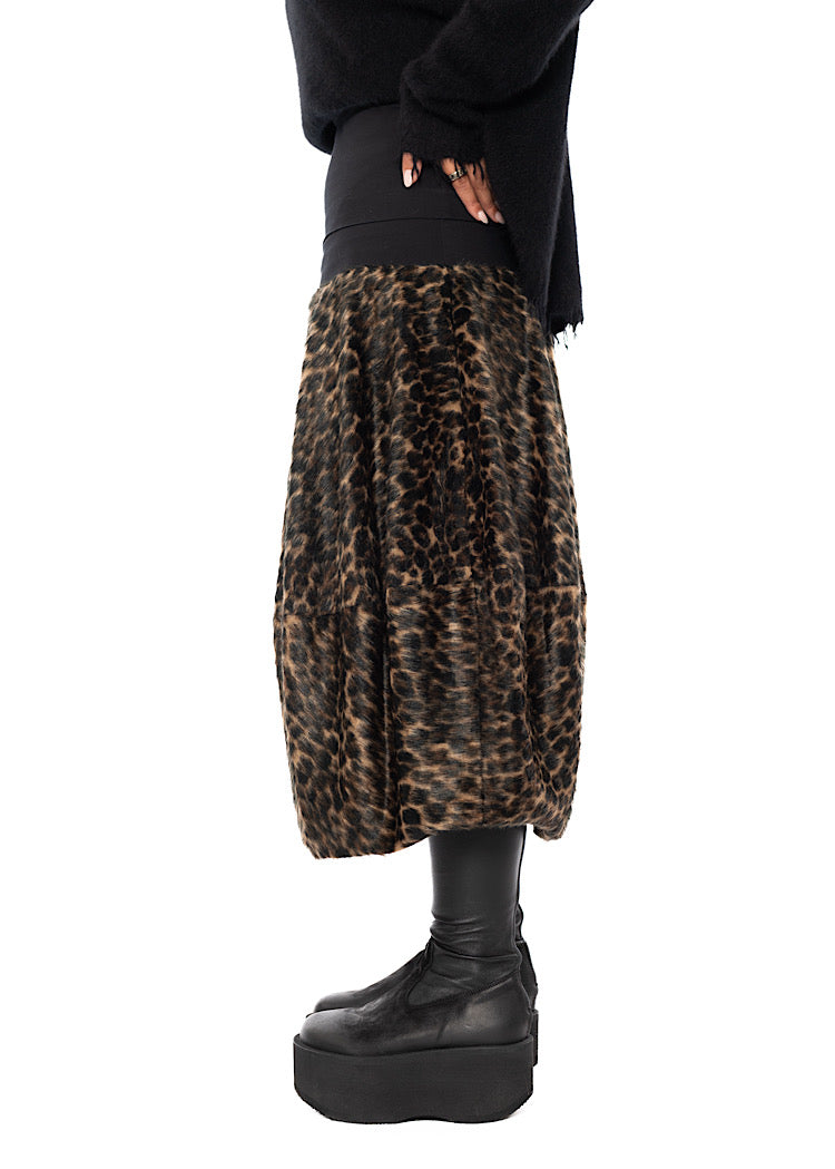FAUX FUR LEOPARD BALLOON SKIRT