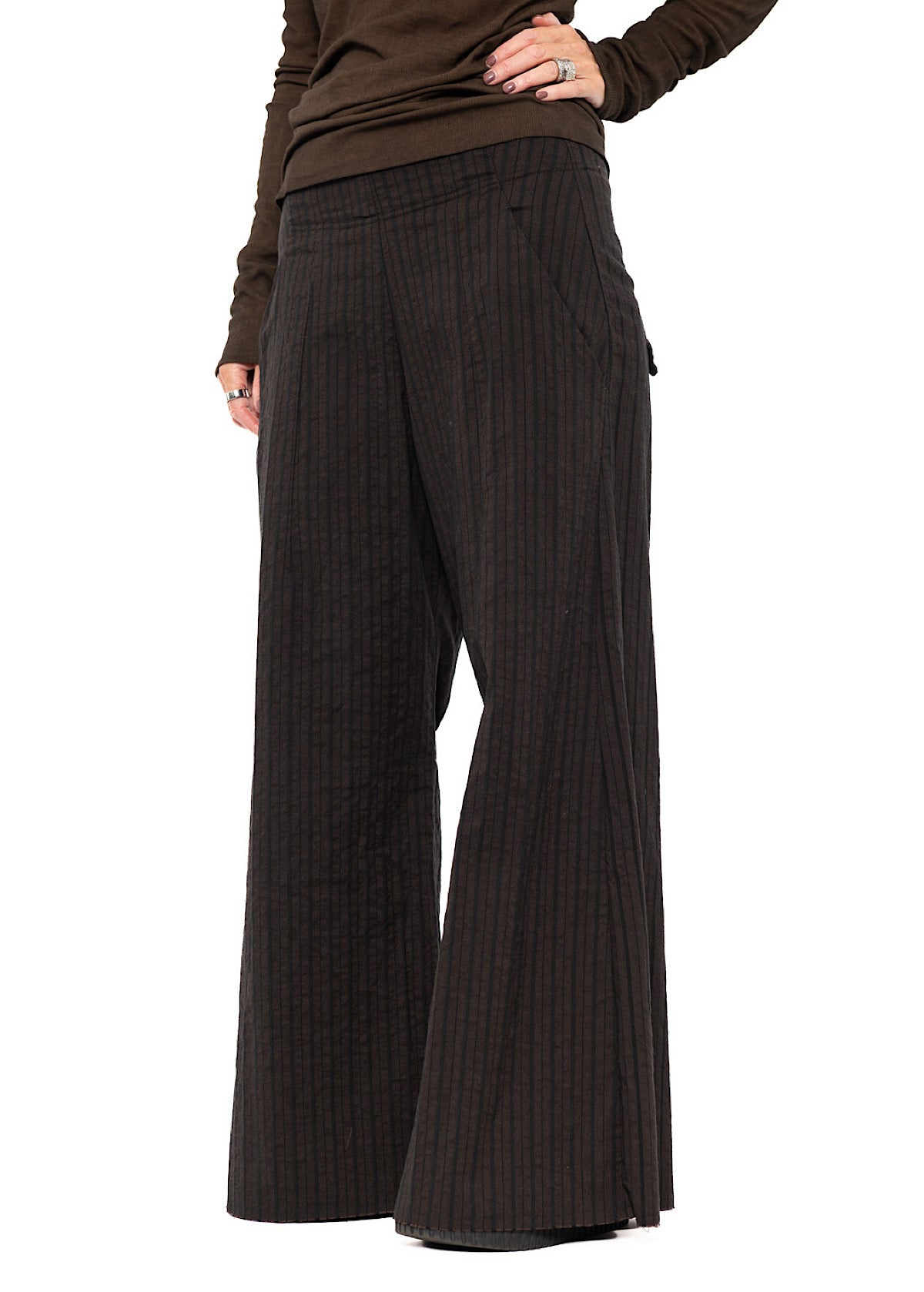 STRIPED FLARED WIDE-LEG TROUSER