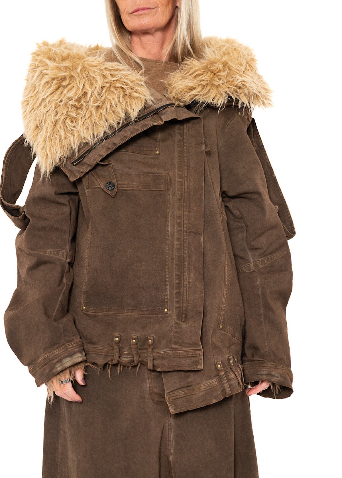 OVERSIZED FAUX FUR-TRIM DENIM JACKET