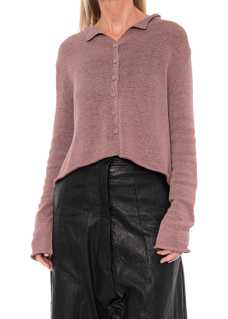 CROPPED LINEN-BLEND KNITTED CARDIGAN