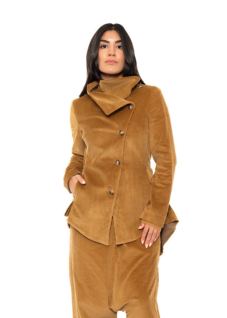 ASYMMETRIC STRETCH CORD VELVET JACKET