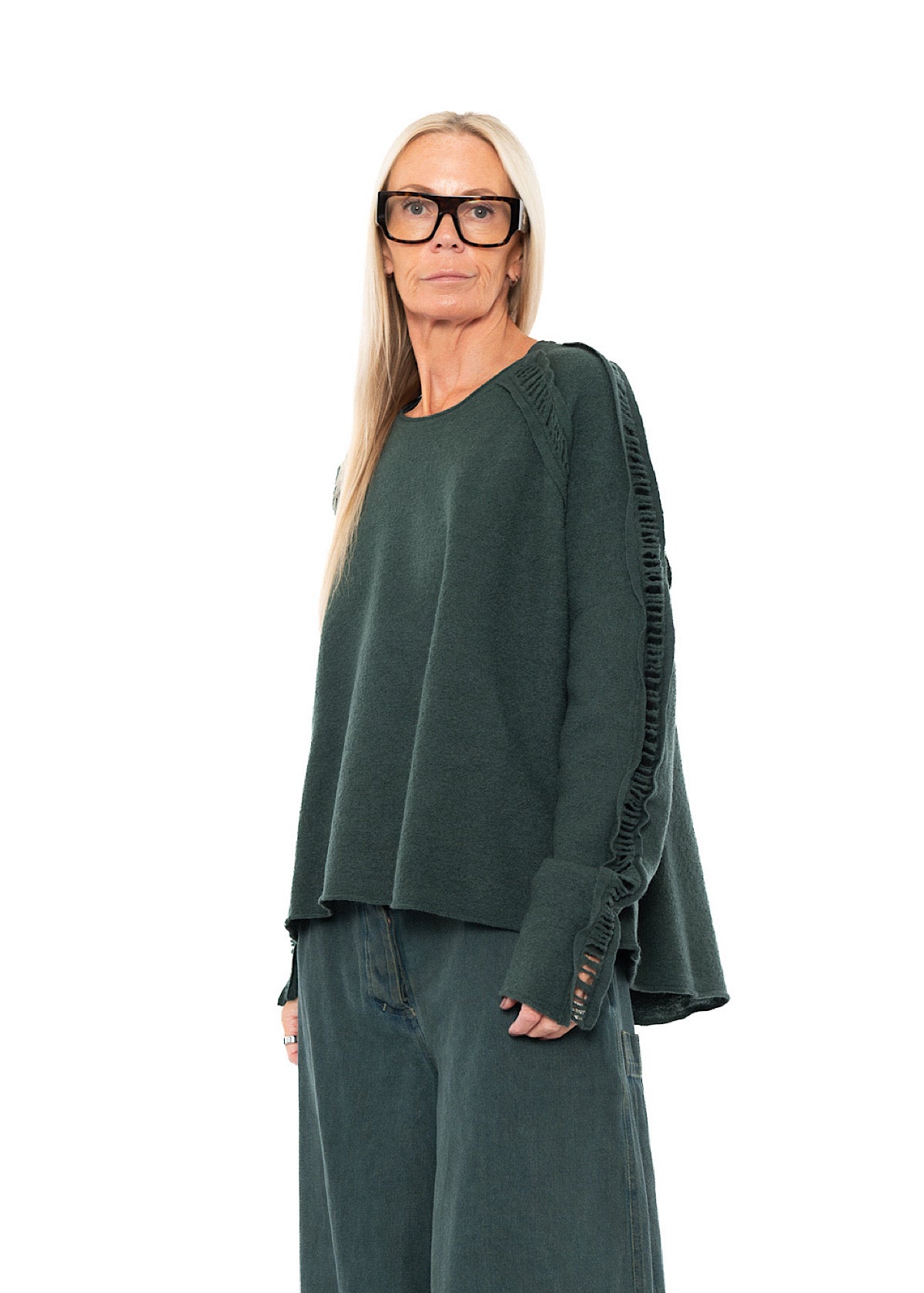 BOILED WOOL LADDER STITCH PULLOVER
