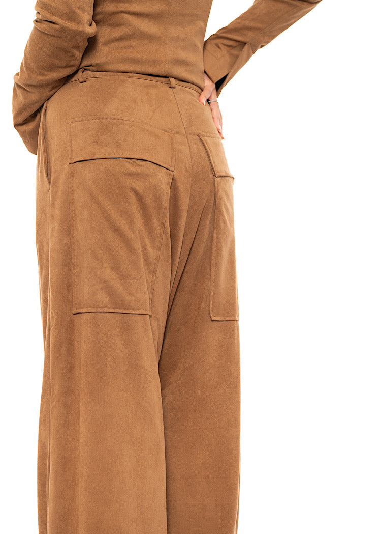 FAUX SUEDE WIDE LEG TROUSER