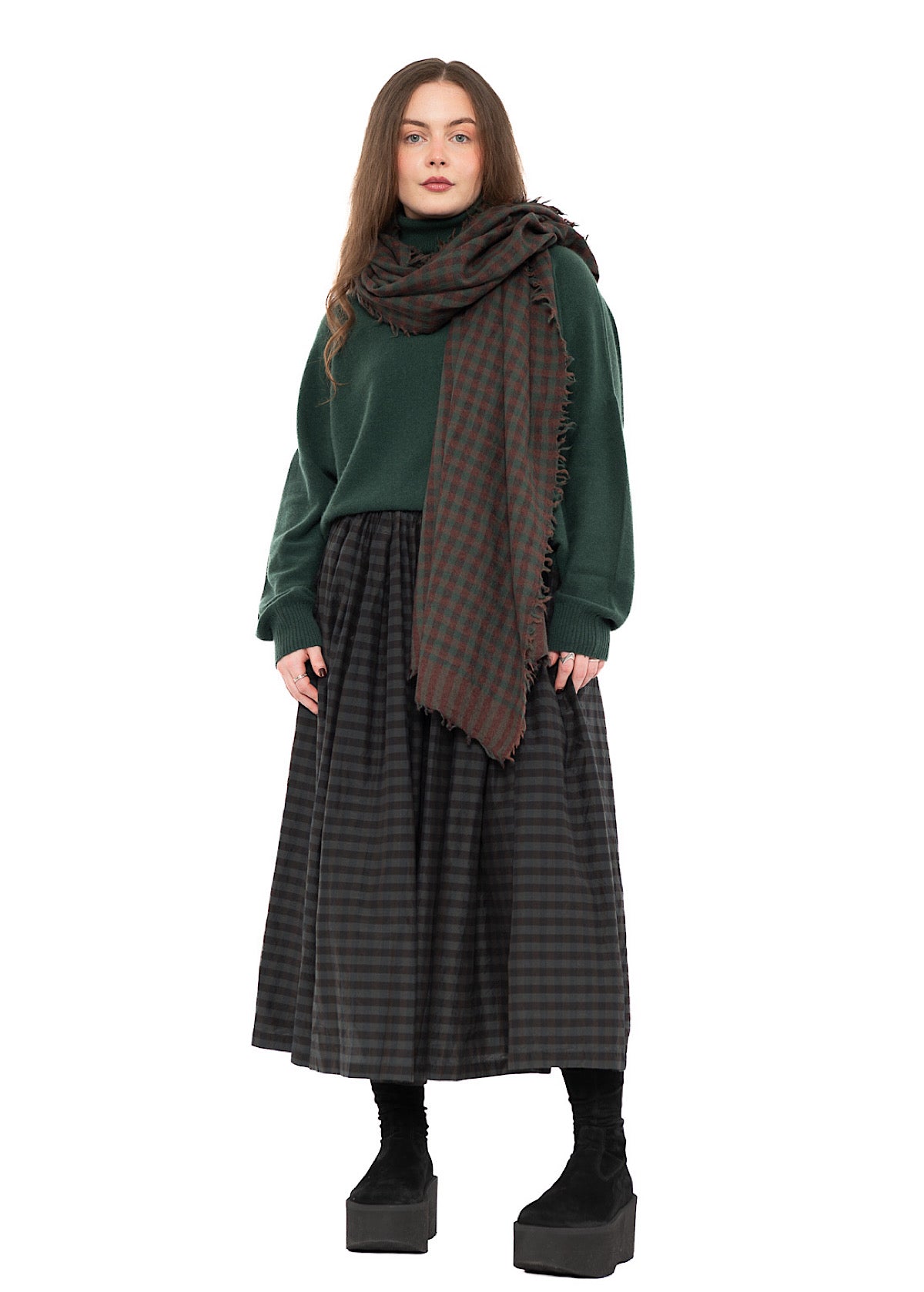 CHECKED COTTON-SILK SKIRT
