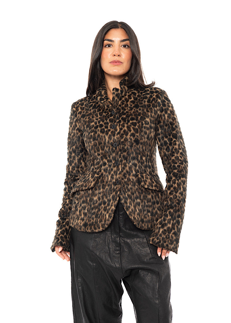 TAILORED FAUX FUR LEOPARD PRINT JACKET