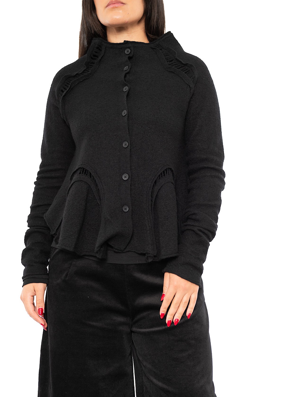 CROPPED BOILED WOOL CARDIGAN