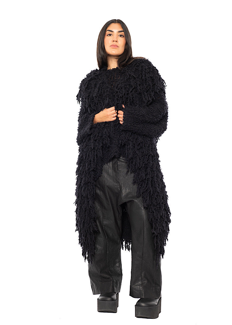 LONGLINE TEXTURED WOOL BLEND CARDIGAN