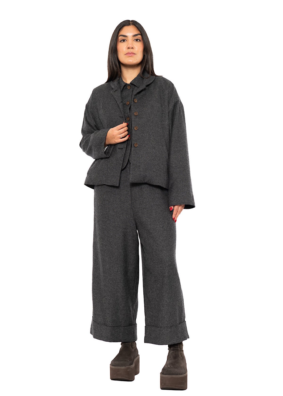 BOXY HERRINGBONE WOOL BLEND FLORA JACKET