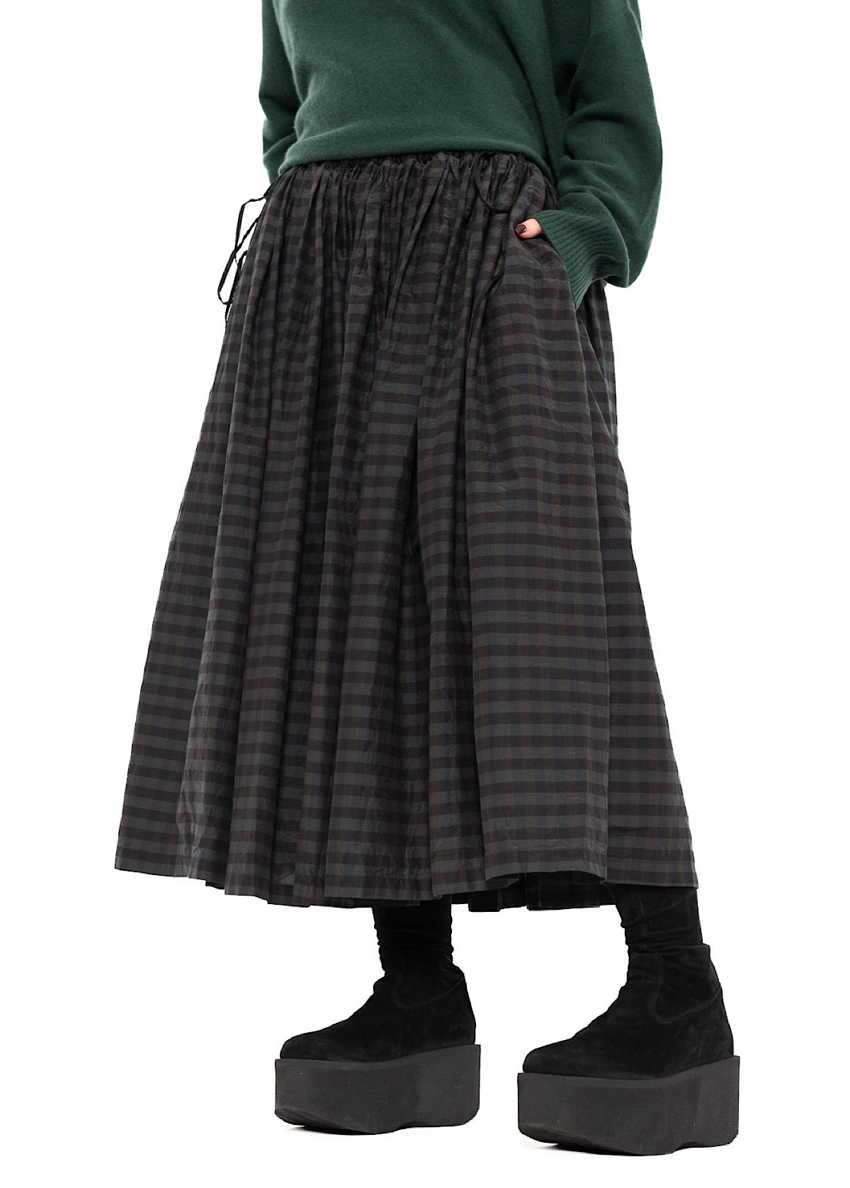 CHECKED COTTON-SILK SKIRT