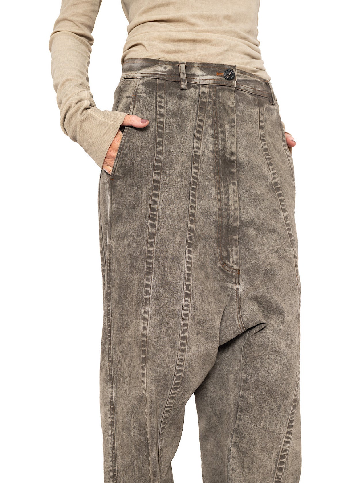 STRAIGHT-LEG DROP-CROTCH DENIM TROUSER