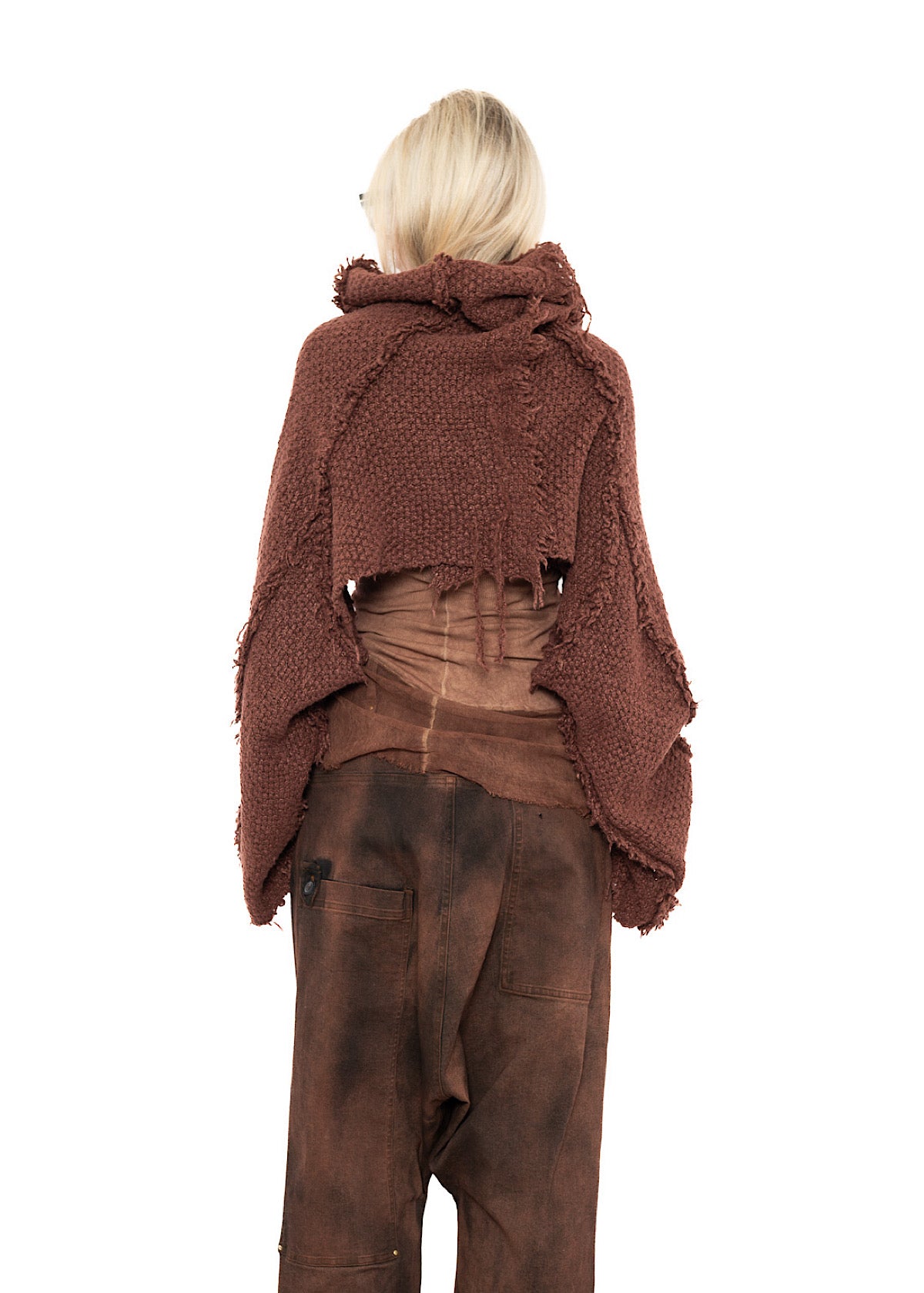 CROPPED TEXTURED SILK KNIT PULLOVER