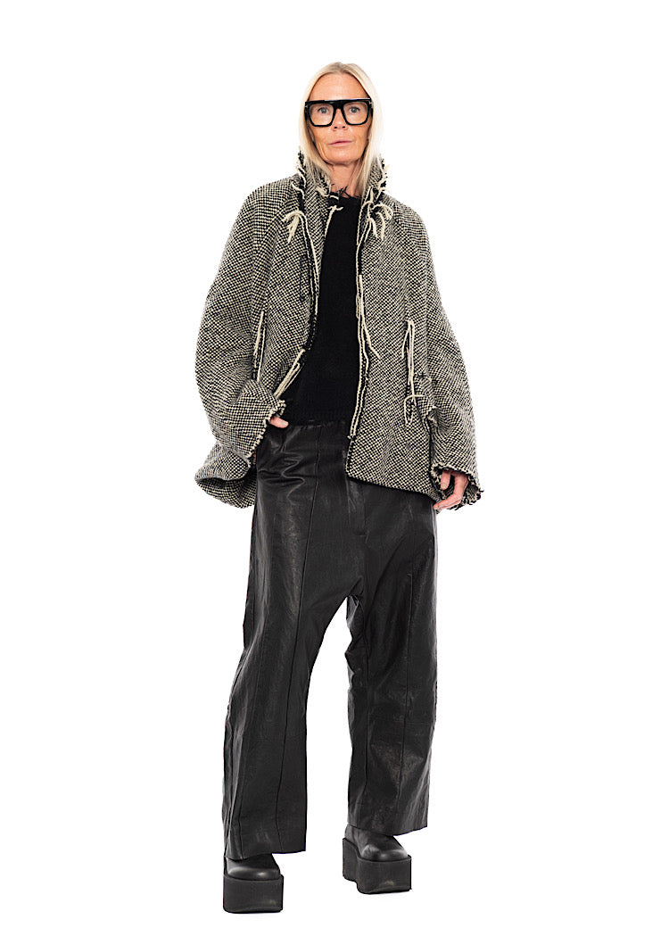OVERSIZED DISTRESSED CHECK WOOL JACKET