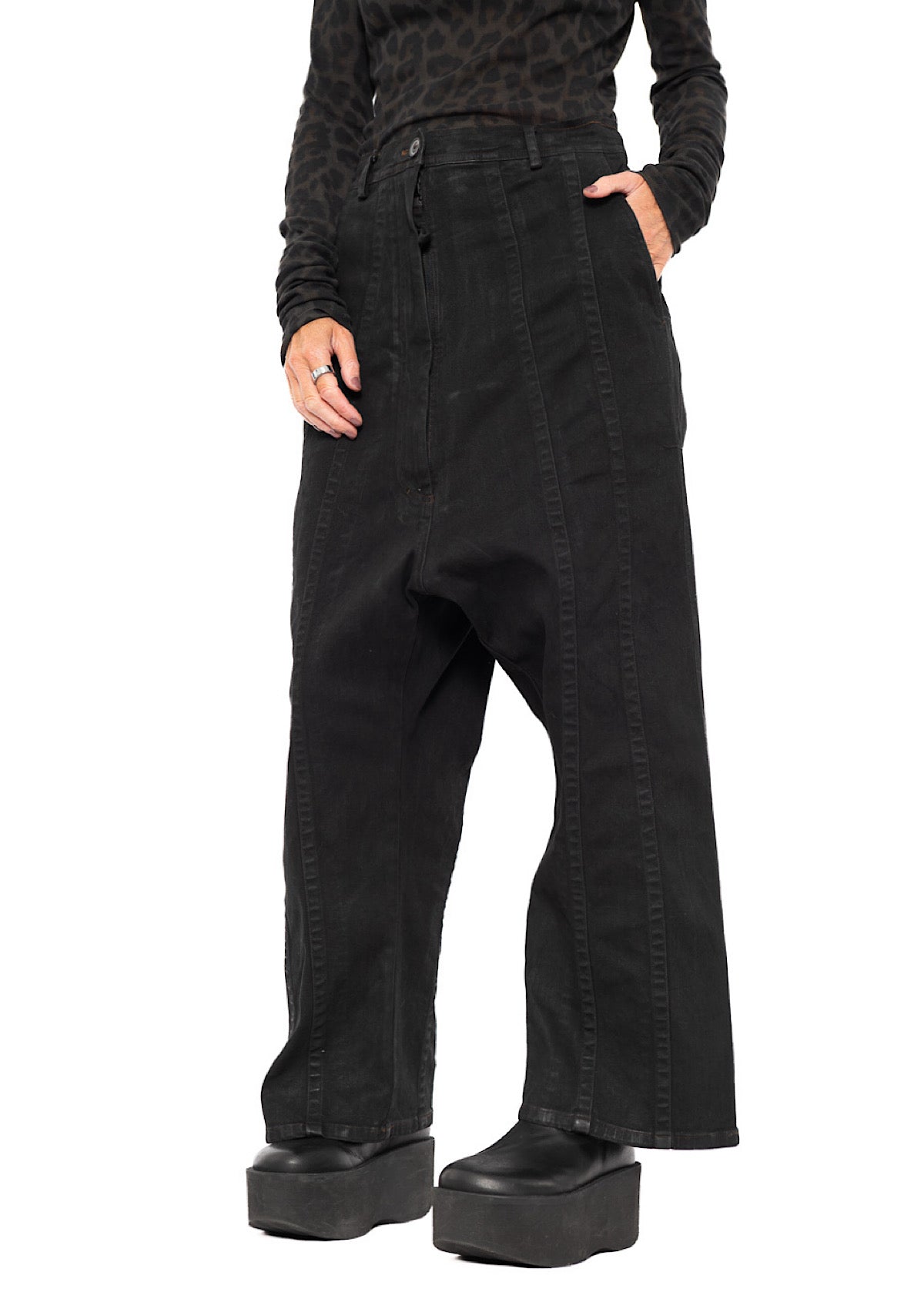 STRAIGHT-LEG DROP-CROTCH DENIM TROUSER