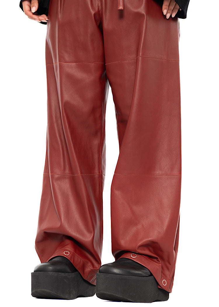 RELAXED WIDE LEG LEATHER TROUSER
