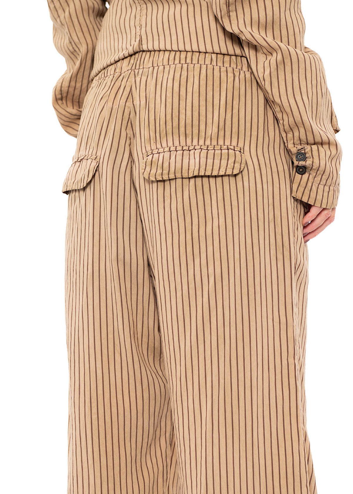 GARMENT-DYED SILK STRIPE TROUSER