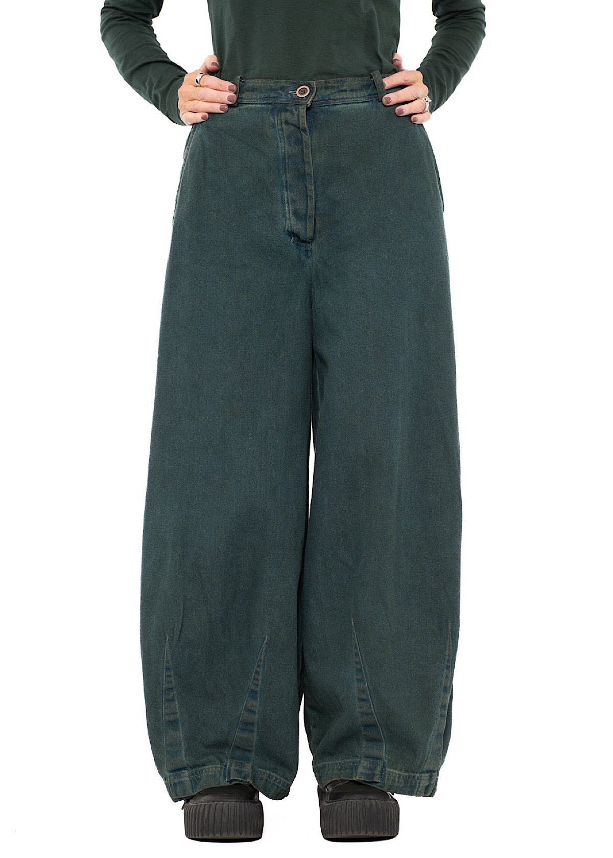 GARMENT-DYED DENIM WIDE LEG TROUSER