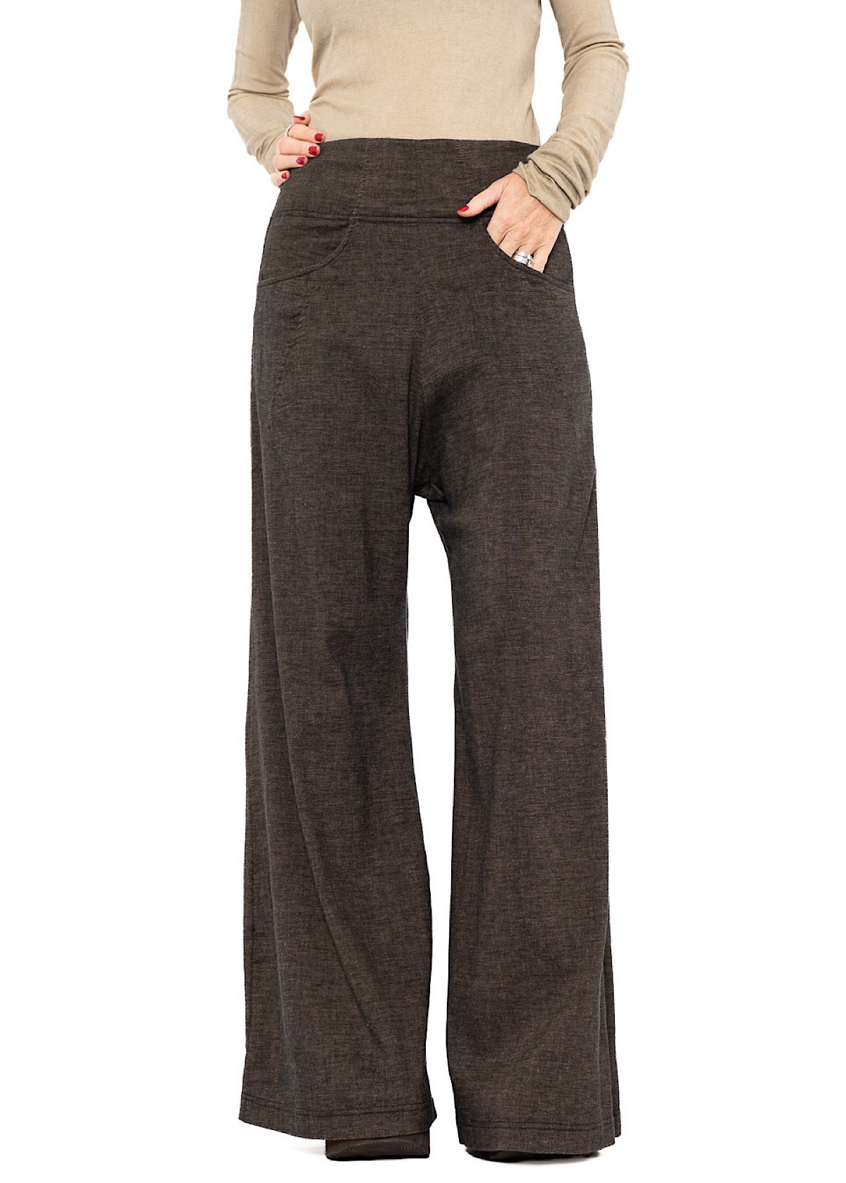 STRETCH FLARED WIDE-LEG TROUSER