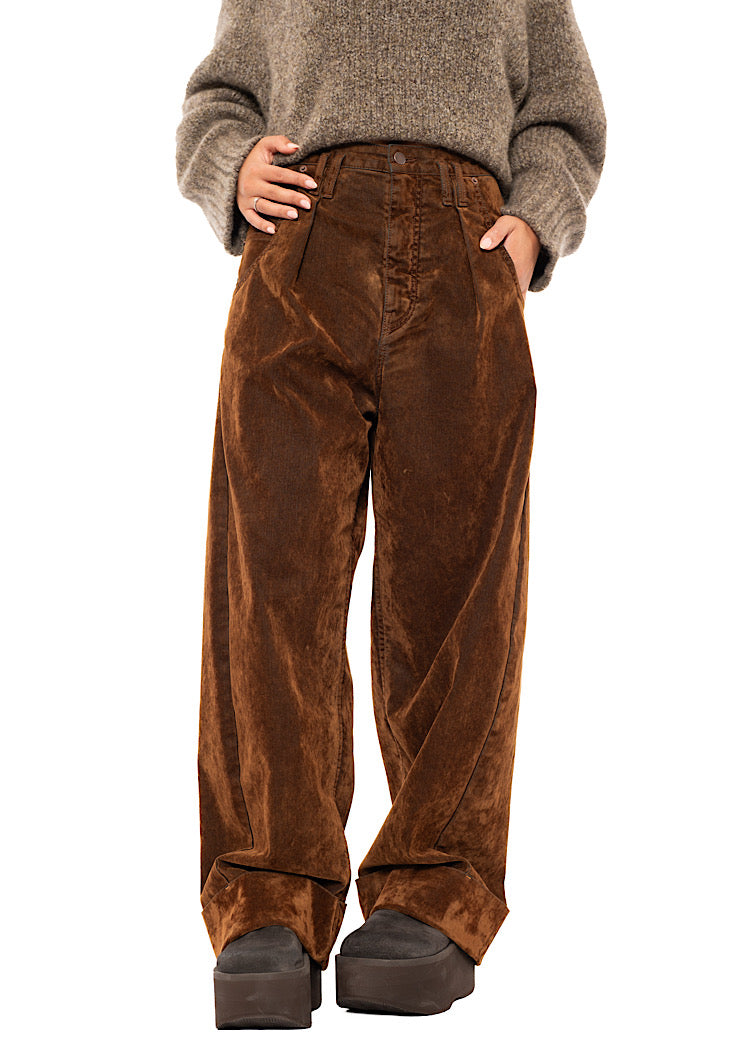FLOCKED BARREL-LEG TROUSER