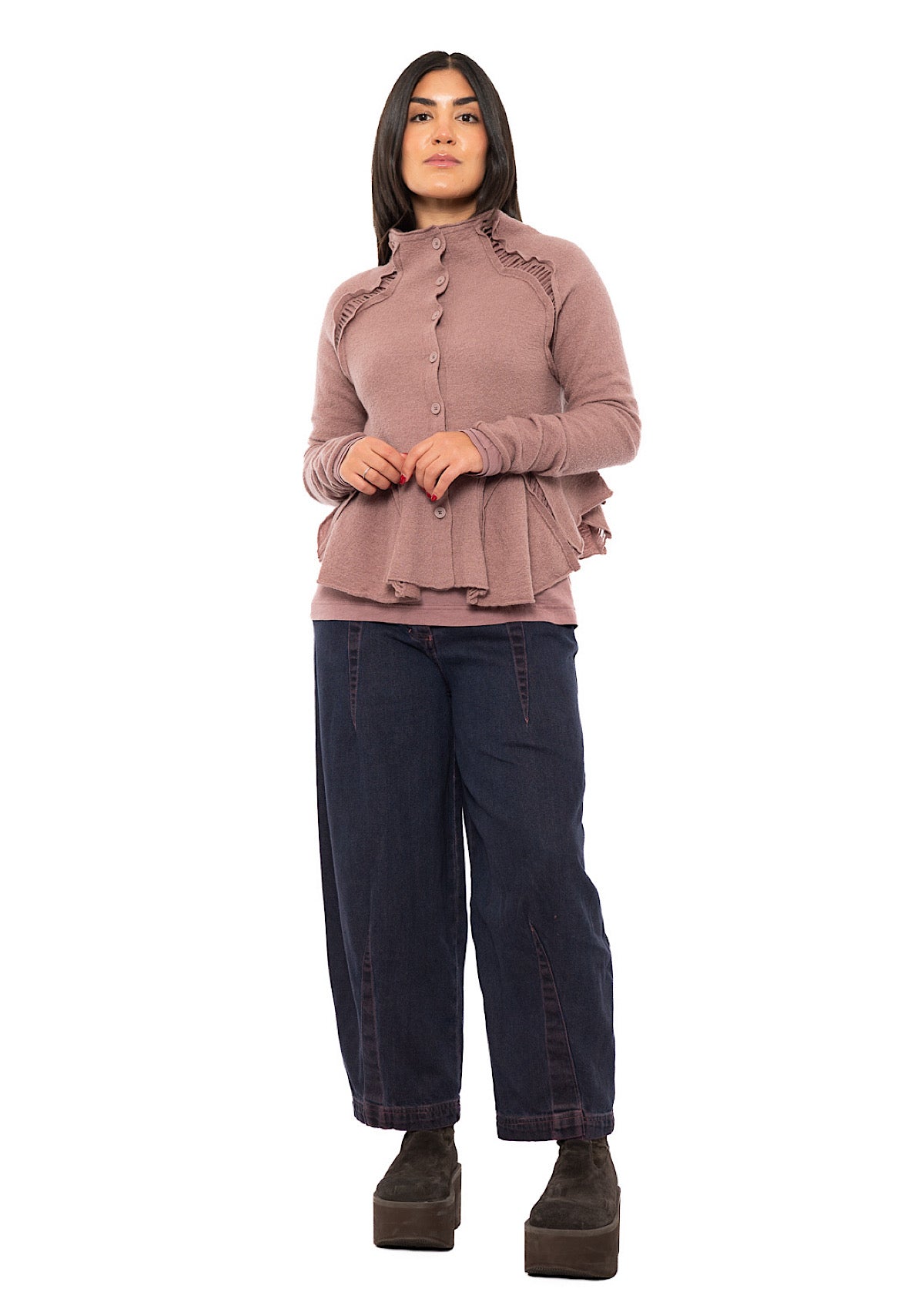 CROPPED BOILED WOOL CARDIGAN