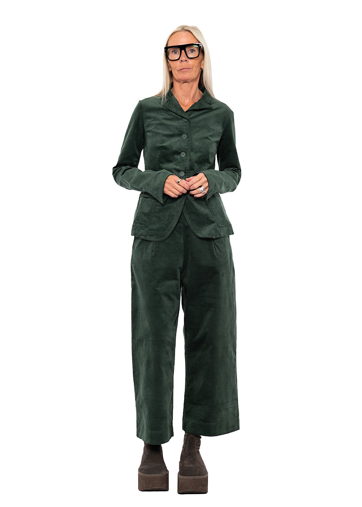 STRETCH-VELVET WIDE LEG TROUSER