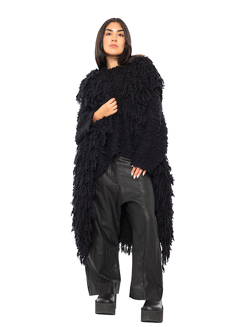 LONGLINE TEXTURED WOOL BLEND CARDIGAN