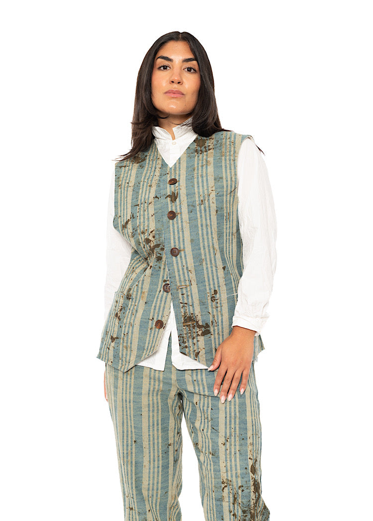 STRAIGHT CUT STRIPED COTTON WAISTCOAT