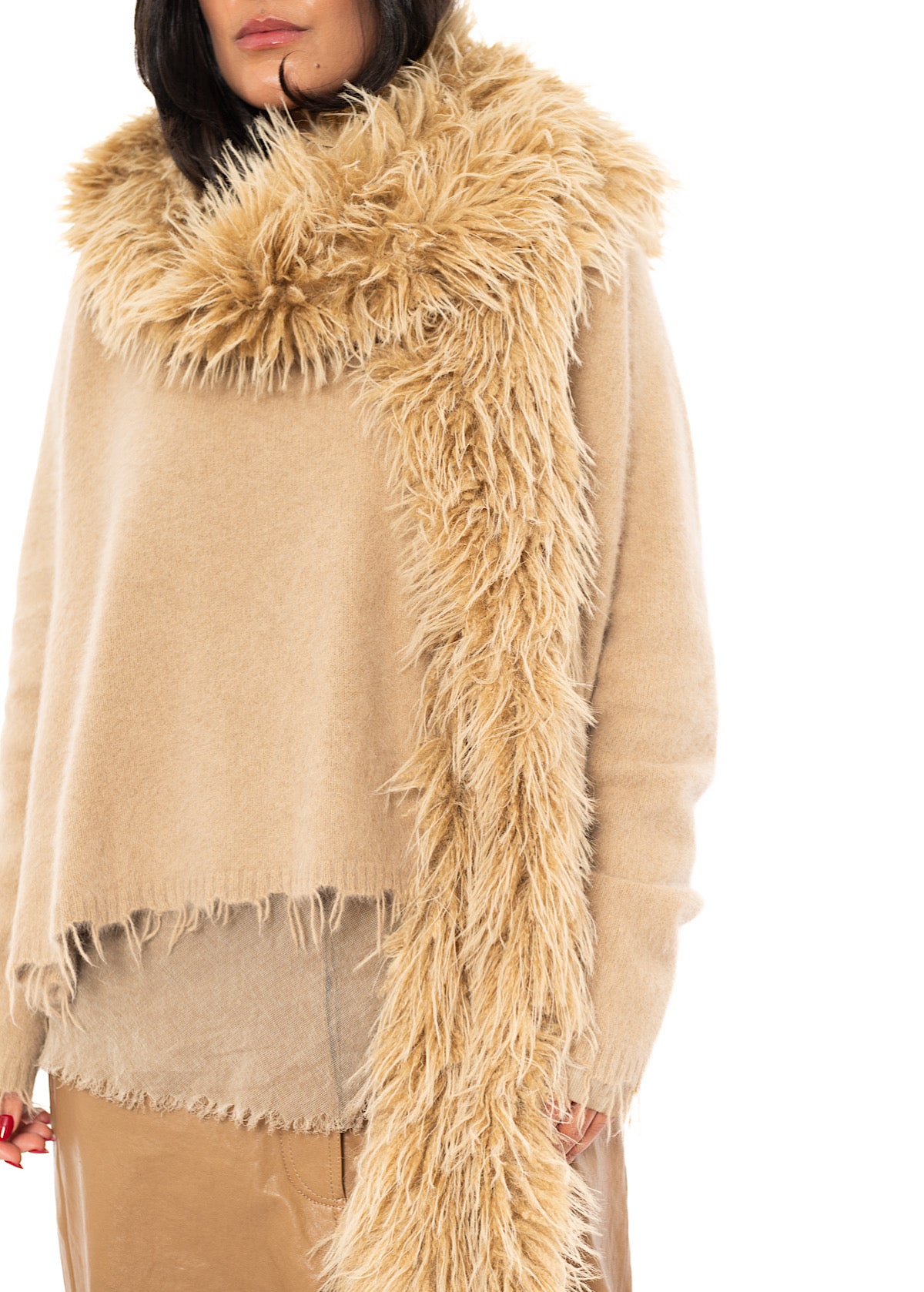 STATEMENT FAUX FUR HOODED SCARF