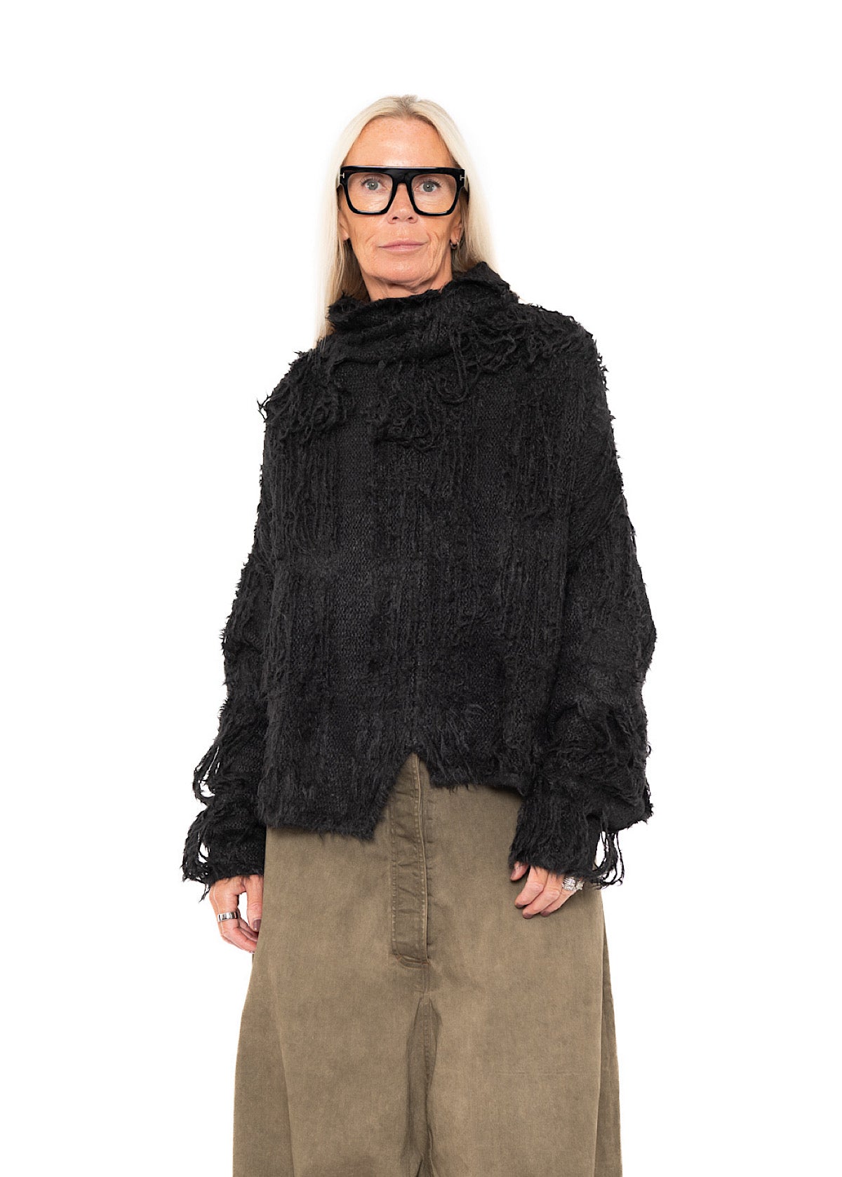 LADDERED SILK KNIT PULLOVER