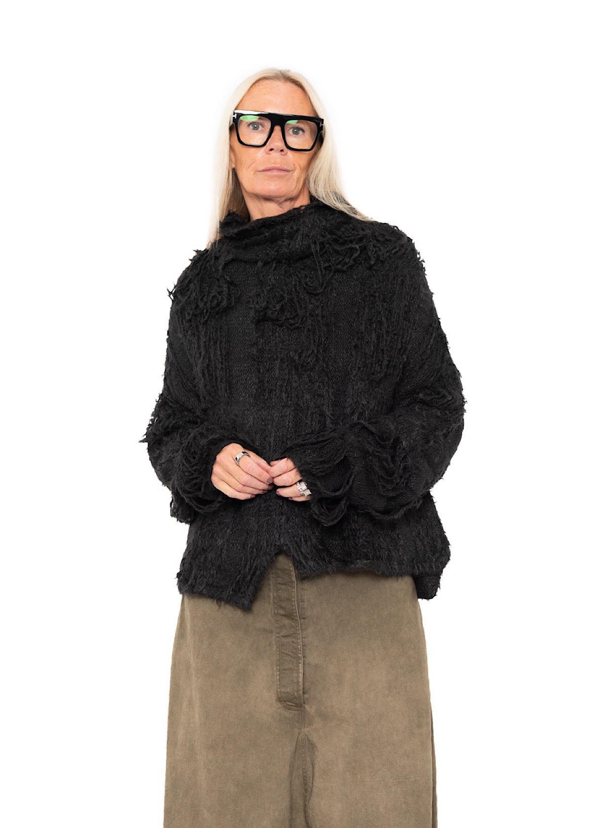 LADDERED SILK KNIT PULLOVER