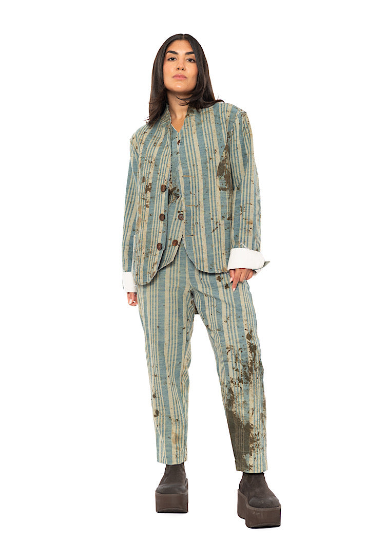 STRAIGHT LEG STRIPED COTTON TROUSER
