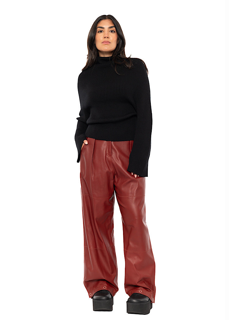 RELAXED WIDE LEG LEATHER TROUSER