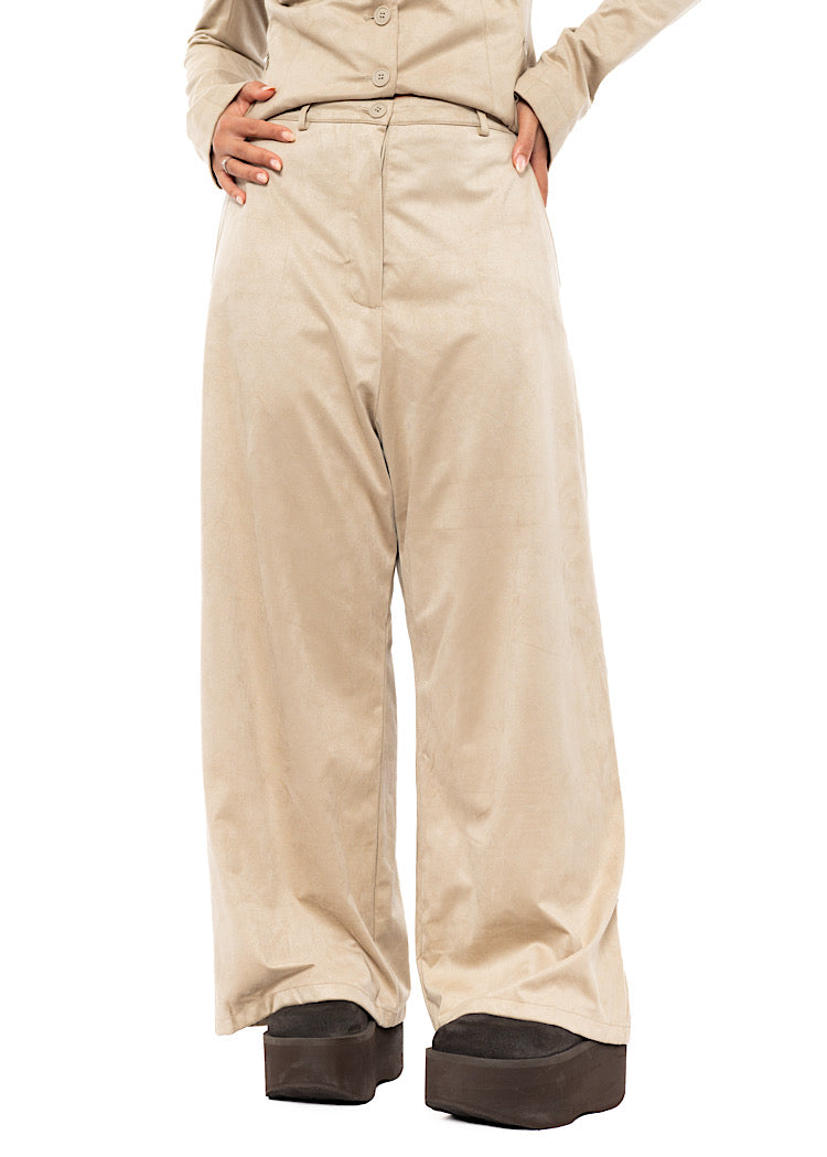 FAUX SUEDE WIDE LEG TROUSER