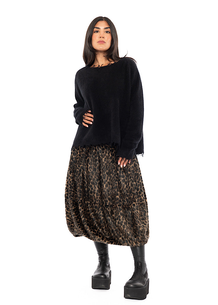 FAUX FUR LEOPARD BALLOON SKIRT