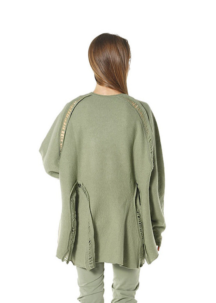 BOILED WOOL LADDER STITCH TUNIC *BLACK* (Shown in PARK)