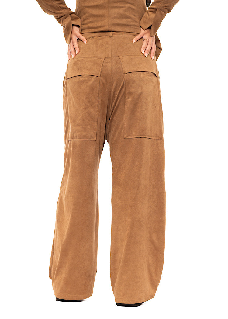 FAUX SUEDE WIDE LEG TROUSER