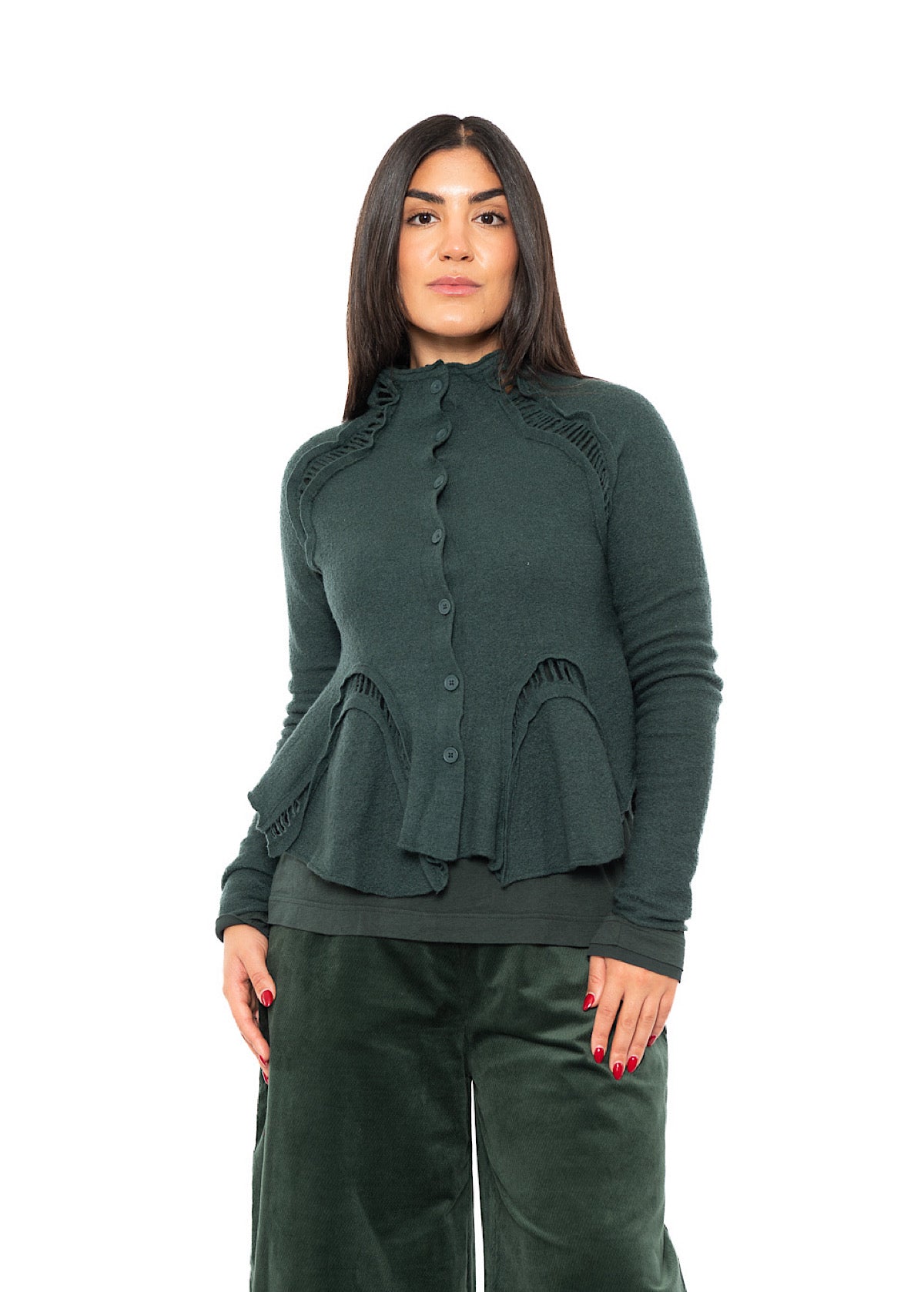 CROPPED BOILED WOOL CARDIGAN