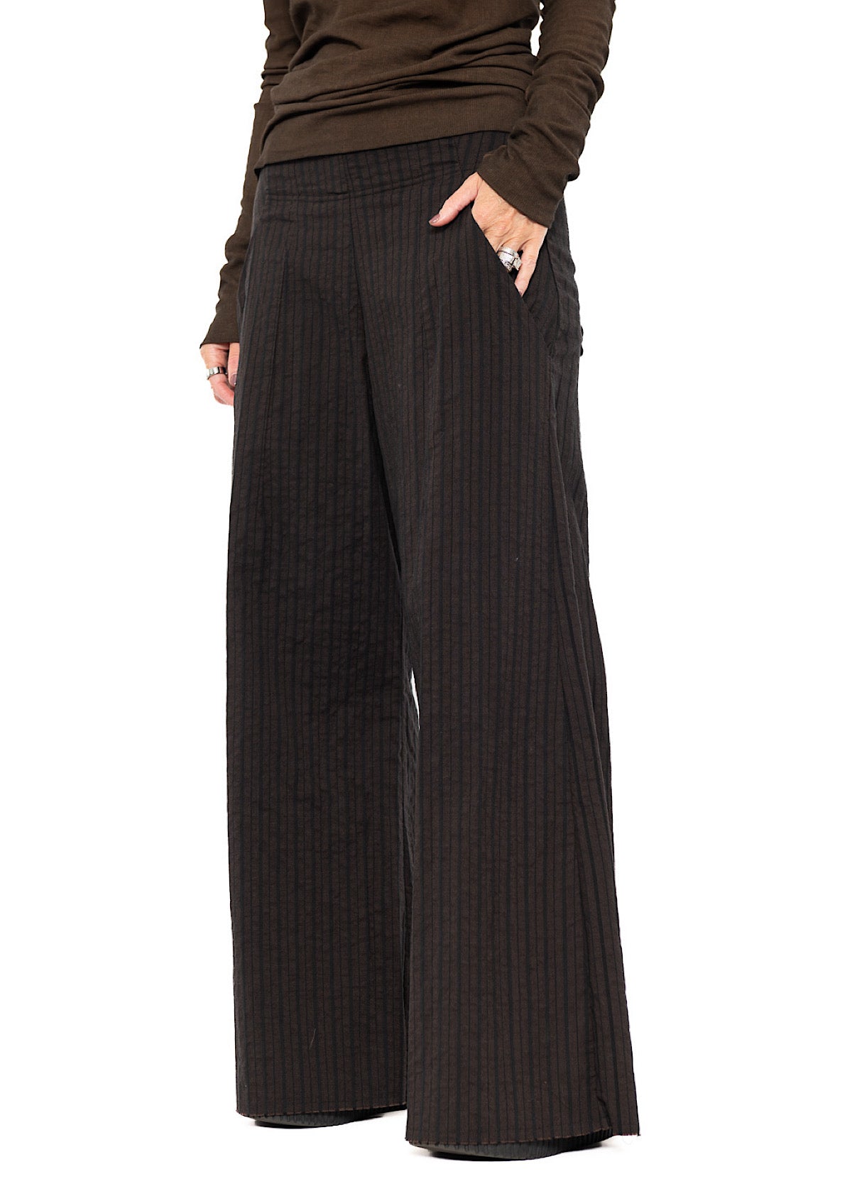 STRIPED FLARED WIDE-LEG TROUSER