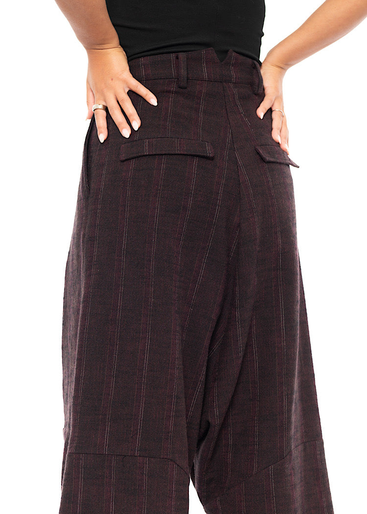 PINSTRIPE DROP CROTCH WOOL TROUSER