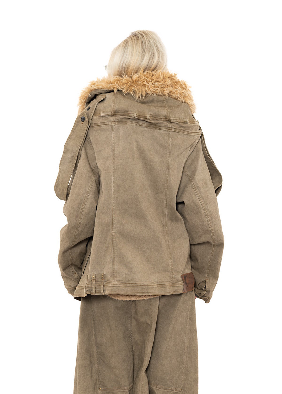 OVERSIZED FAUX FUR-TRIM DENIM JACKET