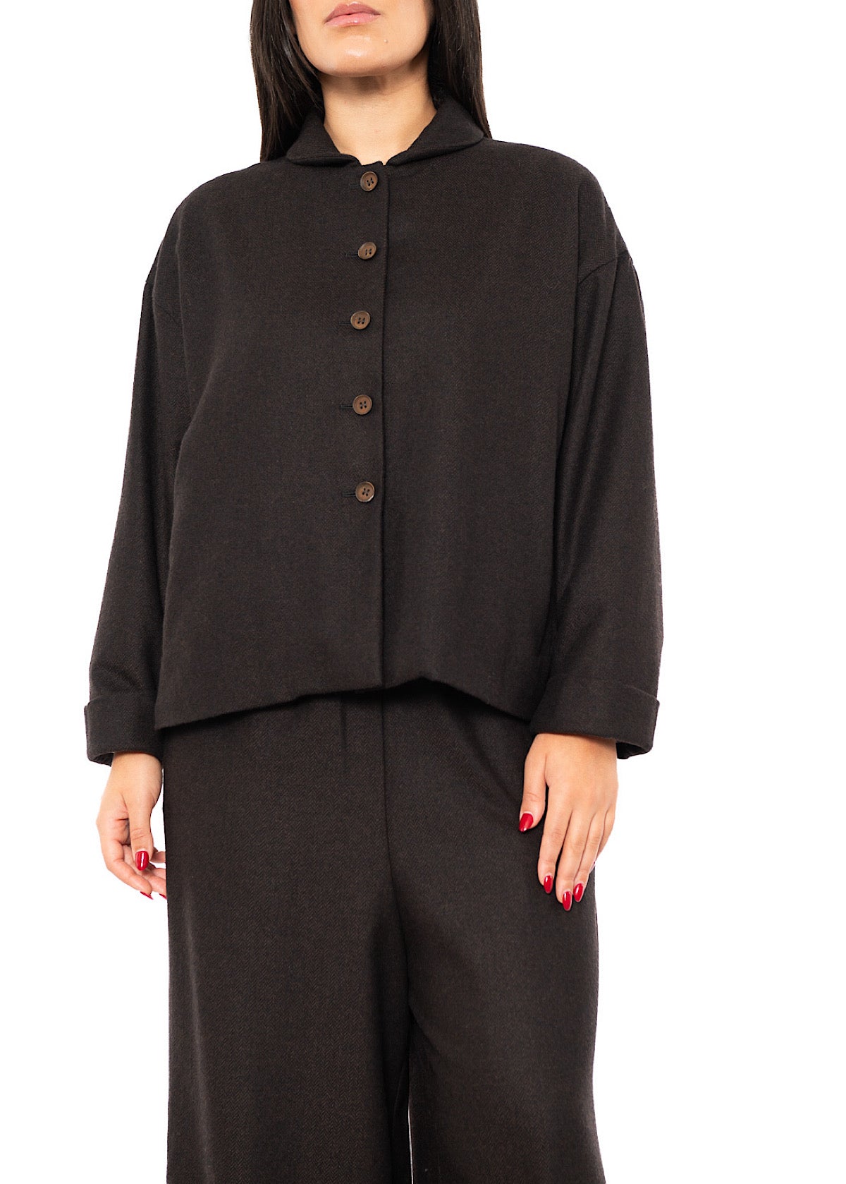 BOXY HERRINGBONE WOOL BLEND FLORA JACKET