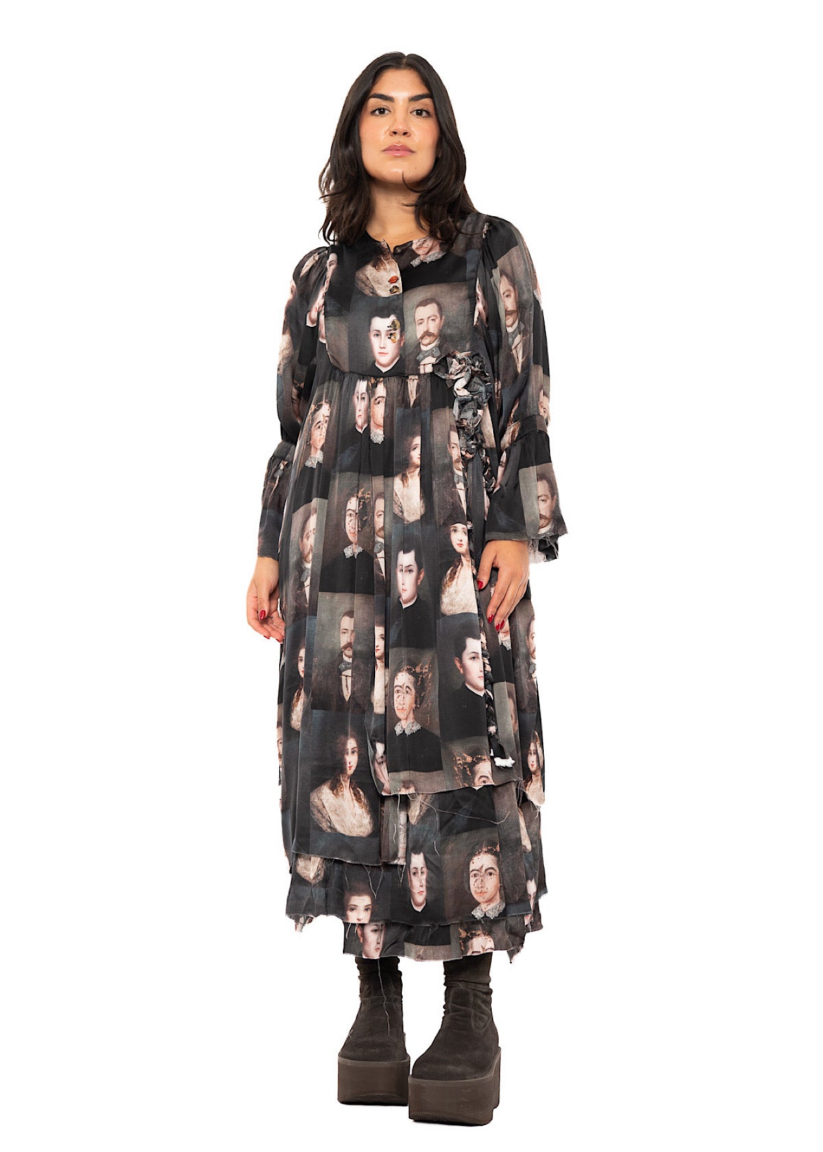 PORTRAIT PRINTED SILK DRESS