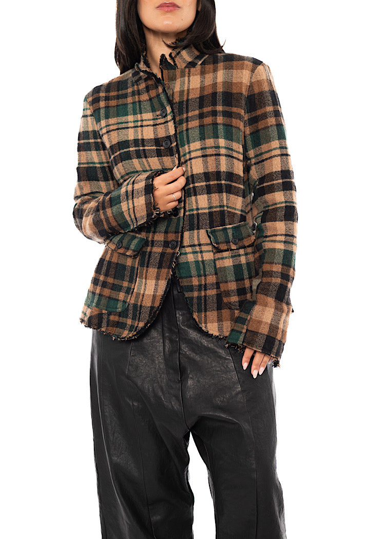 TEXTURED CHECK WOOL BLEND JACKET