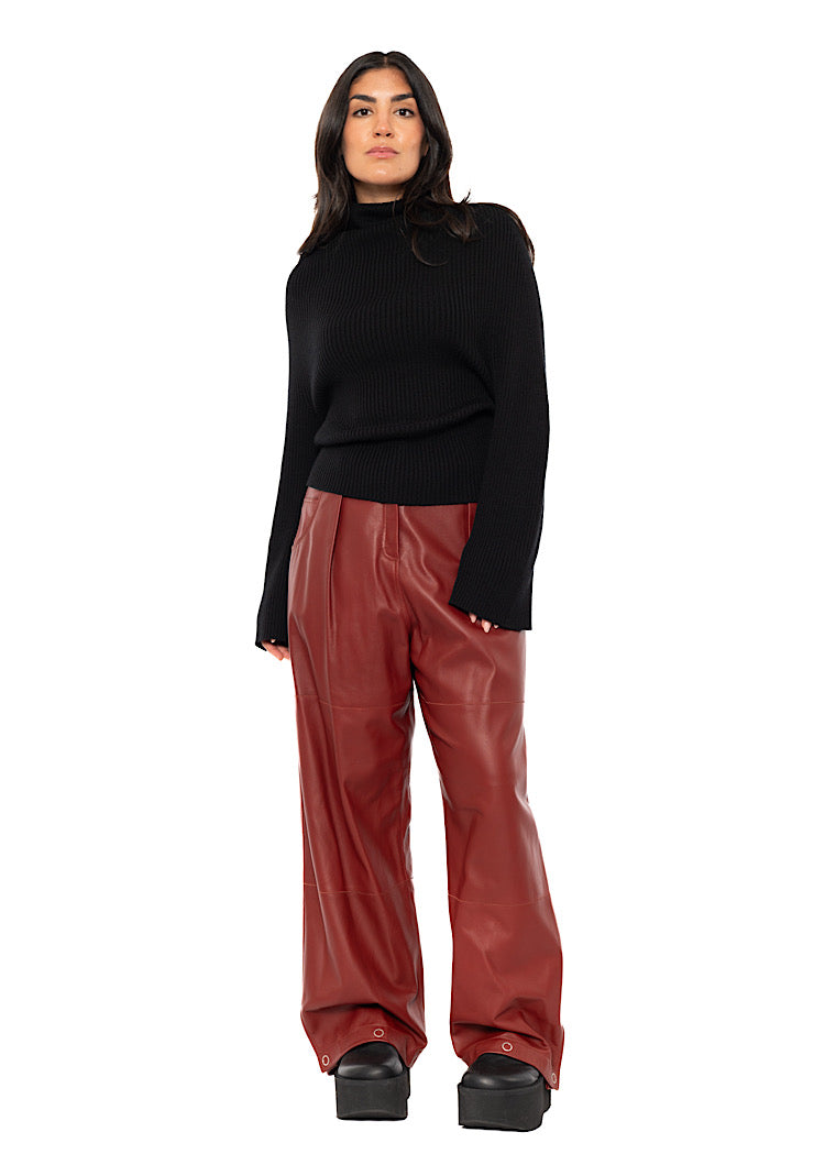 RELAXED WIDE LEG LEATHER TROUSER