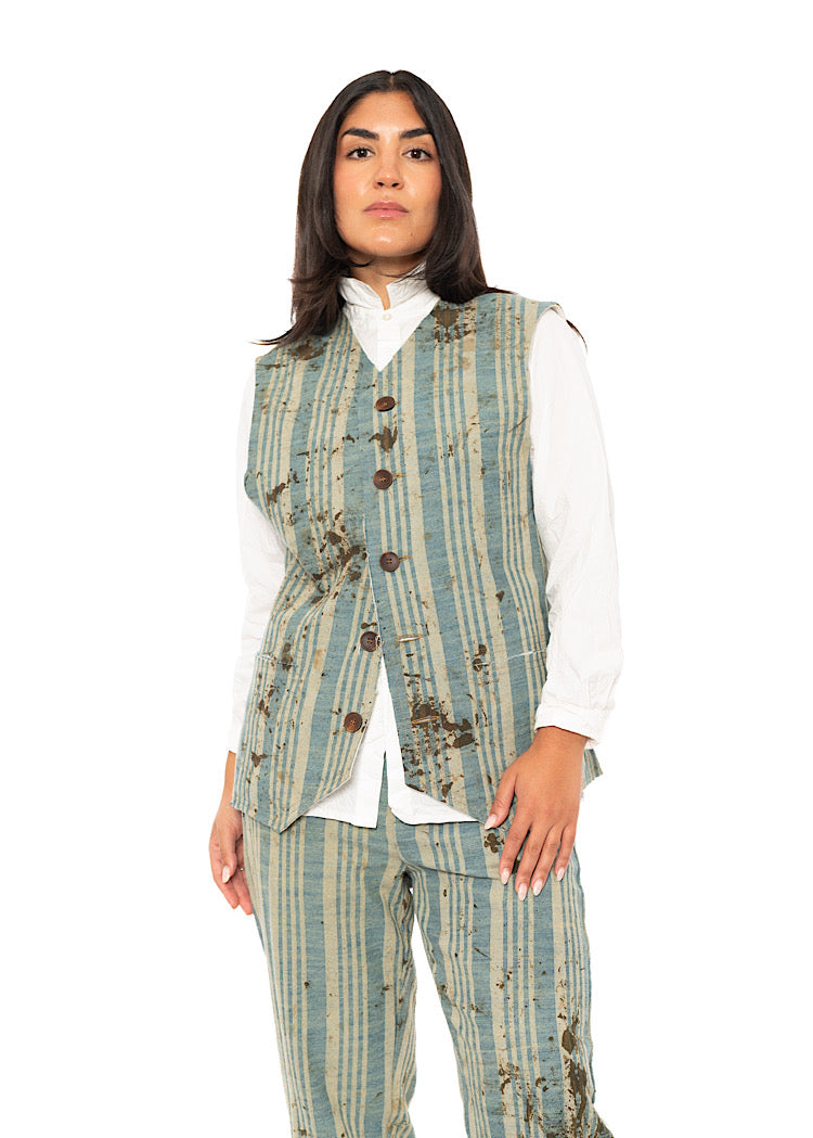 STRAIGHT CUT STRIPED COTTON WAISTCOAT