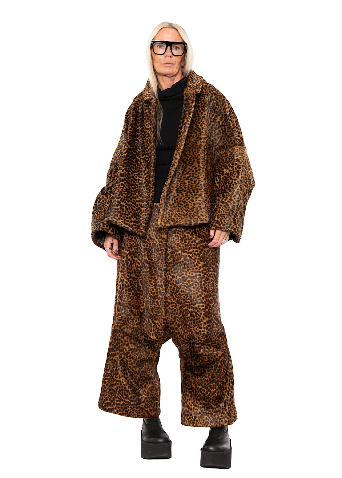 LEOPARD LEATHER DROP CROTCH TROUSER