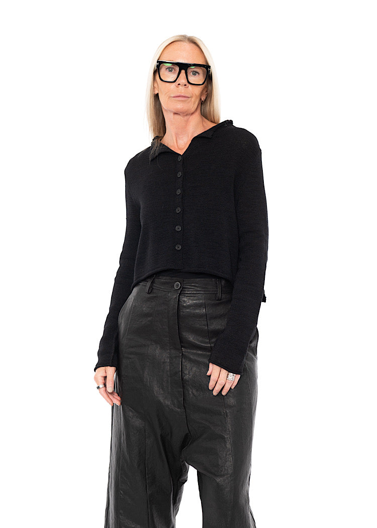 CROPPED LINEN-BLEND KNITTED CARDIGAN